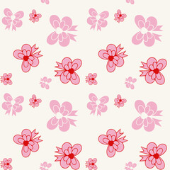 Pattern with different pink bows with striped background, seamless pattern for girl, coquette core design