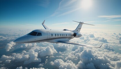 Obraz premium Luxurious private jet flying high in a pristine sky capturing the essence of freedom and travel