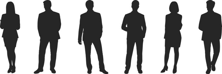 Business professionals silhouettes, team leadership shadows, corporate group illustration, human resources concept, office teamwork figures, business people design, professional silhouettes vector