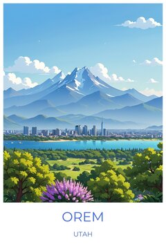 Orem Utah United states Travel Poster Illustration Print Decor Gift Canvas Wall Art Gift
