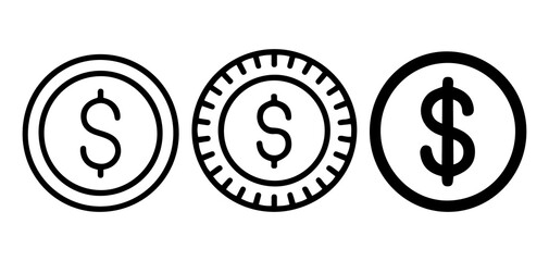 Dollar Coin Money Financial Line Icons Set.