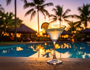 Cocktail at sunset by pool