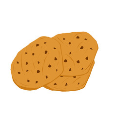 Cookies illustration with chocolate. Crispy cookies food illustration. Flat design cookies with crumbs. Sweet cookies illustration. Sweet food illustration 