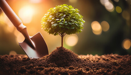 Planting a tree, sustainable and green concept