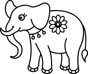 Fototapeta premium Adorable Cartoon Elephant Illustration Line Art Design