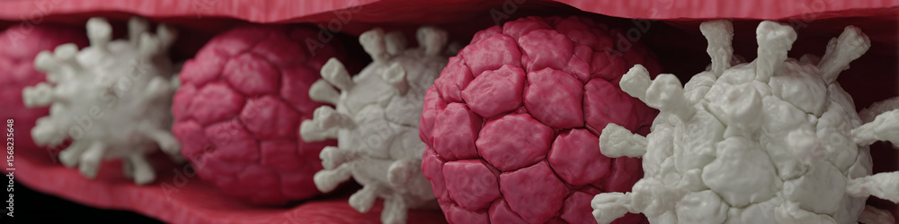 Aufkleber microscopic view of pink and white cells interacting within a biological structure surface