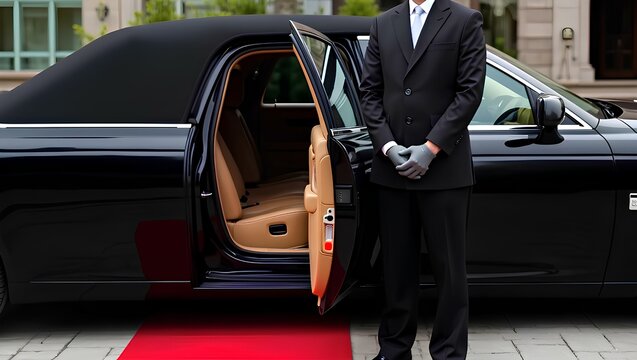 a luxury black limousine with the door open