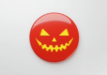 Glossy red round halloween jack o lantern face isolated on white background