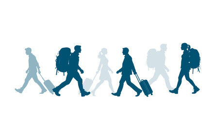 sagome, silhouette, viaggio, gente, viaggiare, persone che viaggiano, valigie, turisti, vacanze