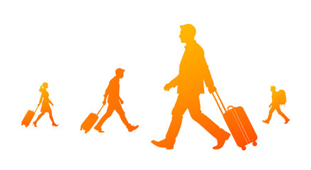 sagome, silhouette, viaggio, gente, viaggiare, persone che viaggiano, valigie, turisti, vacanze