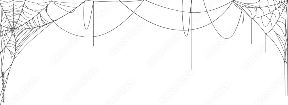 Wall mural halloween cobweb frame border, spider web vector isolated on transparent background. vector eps