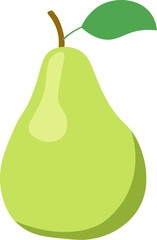 A vibrant illustration of a single, light green pear with a leaf.