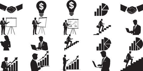 Business people and financial charts handshake lightbulb