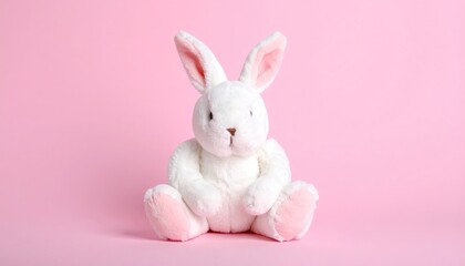Obraz premium Plush bunny, pink background