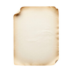 Aged parchment with curled edges presents a vintage paper texture, ideal for creating antique effects or designing old-fashioned documents on a transparent background.