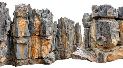 Rugged rock formation from Hells Gate National Park against clean white background