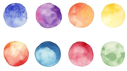 Colorful watercolor round paint spots set