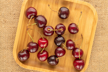 Sweet ripe cherry, macro, top view.