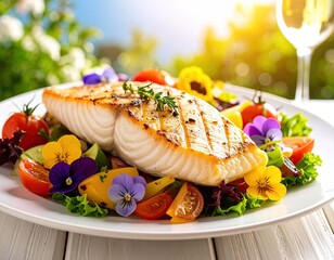 Grilled fish with colorful vegetables