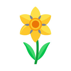 Yellow floral illustration of a daisy plant with green leaves, isolated on a white background, perfect for spring and summer nature designs