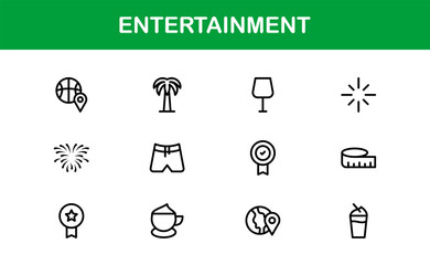 Professional Entertainment Icons Pack with Minimal Line Art Featuring Media, Music, Cinema, and Gaming