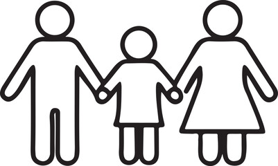 Family Holding Hands Icons, Flat Black Vector Art, Parental Bonding, Unity in Family, Togetherness and Love Illustration