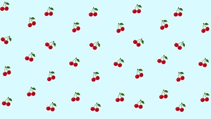 Cherry with Blue background for Wallpaper | Fresh Red Cherries on Soft Blue Background

