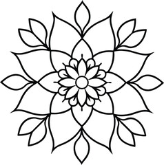 Elegant Floral Mandala Design Black and White Line Art