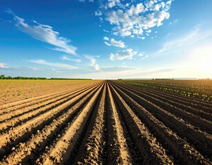 Ploughed field under a bright sky