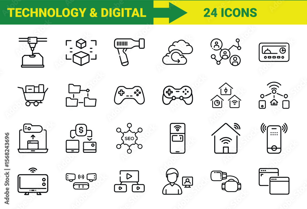 Aufkleber collection of twenty four modern technology and digital icons depicting various concepts in a line a