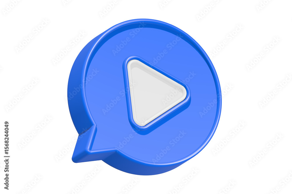 Poster play button bubble chat 3d rendering