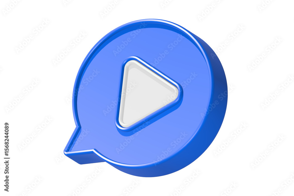 Poster play button bubble chat 3d rendering