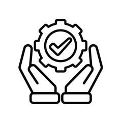 ai icon. AI Personal Assistant in two hand. Task automation. Gear moving with automatic checklist. UI, education. Outline design style