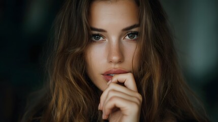 Naklejka premium Pensive woman with a worried expression in natural light
