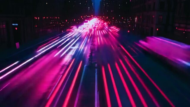 Neon City Nightscape: Dynamic Timelapse of Urban Traffic Flow