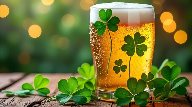 A beer with shamrocks for st patricks day - Powered by Adobe