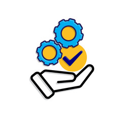 ai icon. AI Personal Assistant in hand. Task automation. Two Gears moving with automatic checklist. UI. Mixed design style