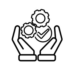 ai icon. AI Personal Assistant in two hand. Task automation. Two Gears moving with automatic checklist. UI. Outline design style