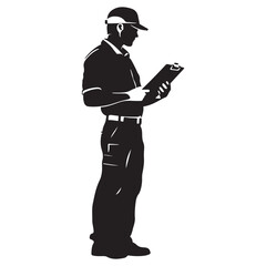Construction Worker Inspector Silhouette Vector Illustration Clipboard Checklist