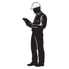 Construction Worker Inspector Silhouette Vector Illustration Clipboard Checklist