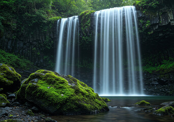 Mossy Waterfall, Veiled Natural Beauty in Lush Forest