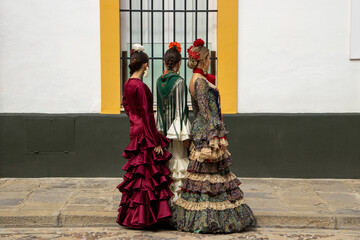 Women in traditional dress at the Feria de Sevilla