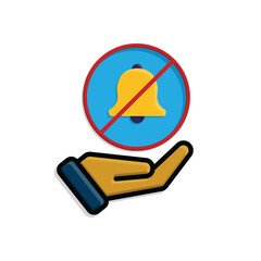 Mindfulness icon. no notification in hand. bell in crossed circle. mental health, lifestyles, meditating. Isometric design style