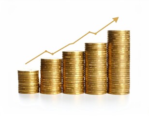 Gold coins stacking upward with a growth trend