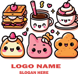 Kawaii food vector white background .