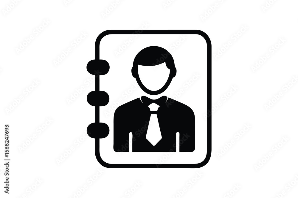 Poster simple black and white icon representing a person s profile within an open address book or contact l