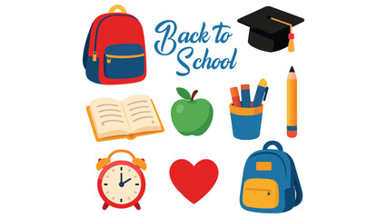 Back to School Illustration Children with Bags, Stationery Supplies, and Alarm Clock for Education, Learning, and Classroom Readiness Concepts Kids