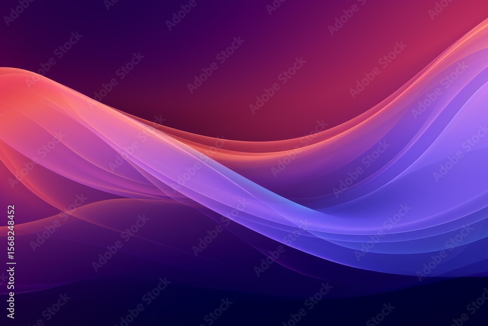 Poster smooth colorful waves flowing across a vibrant gradient background, creating a sense of motion and e