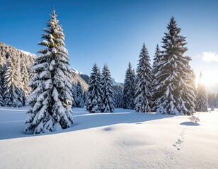 Snowy forest at dawn