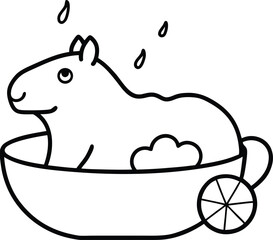 Adorable Capybara Enjoying a Relaxing Bath in a Wheelbarrow